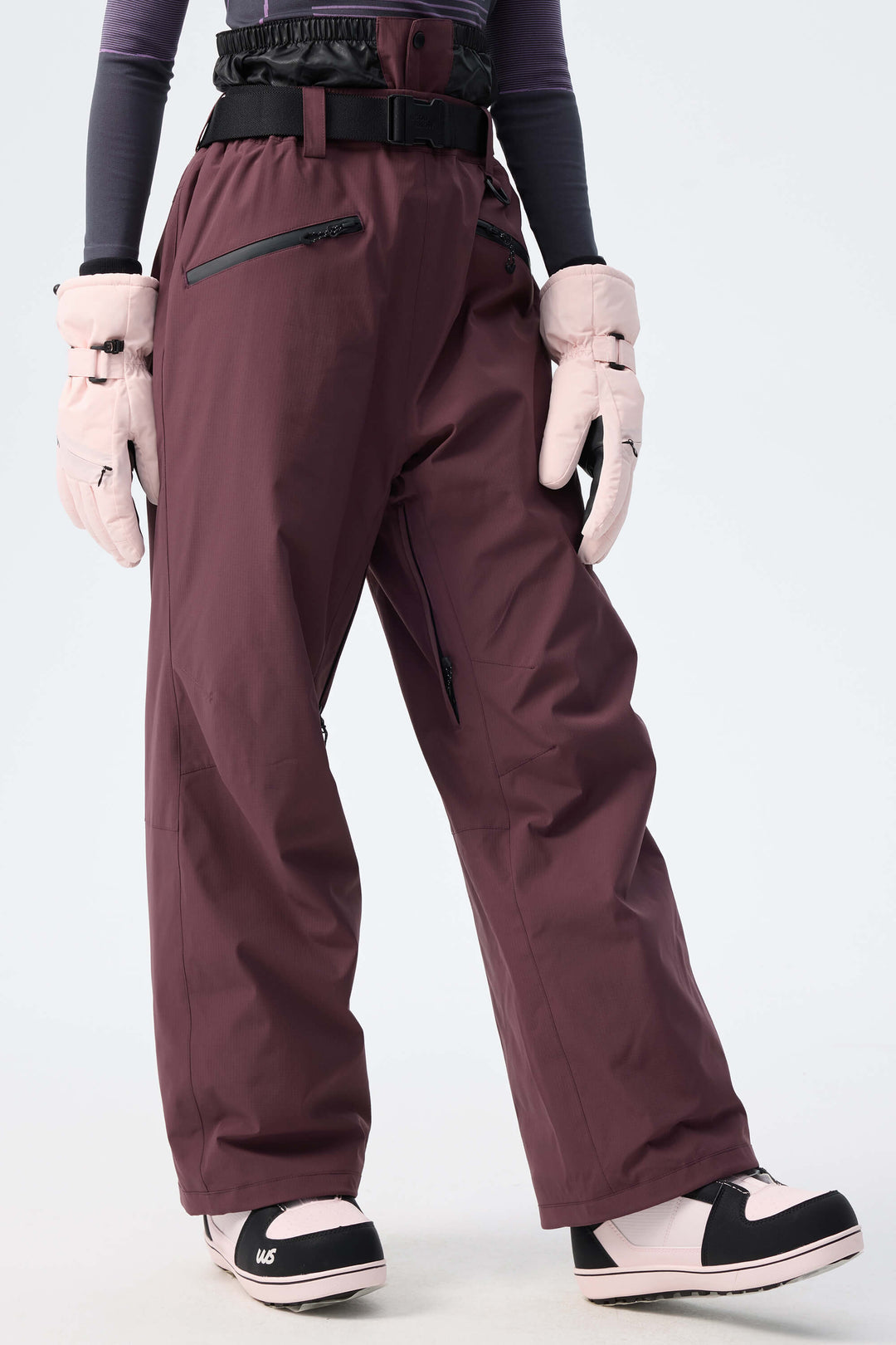 Women's Plum Noir Utility Belted Baggy Insulated Snow Pants