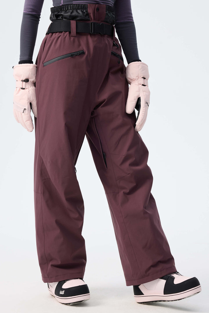 Women's Plum Noir Utility Belted Baggy Insulated Snow Pants