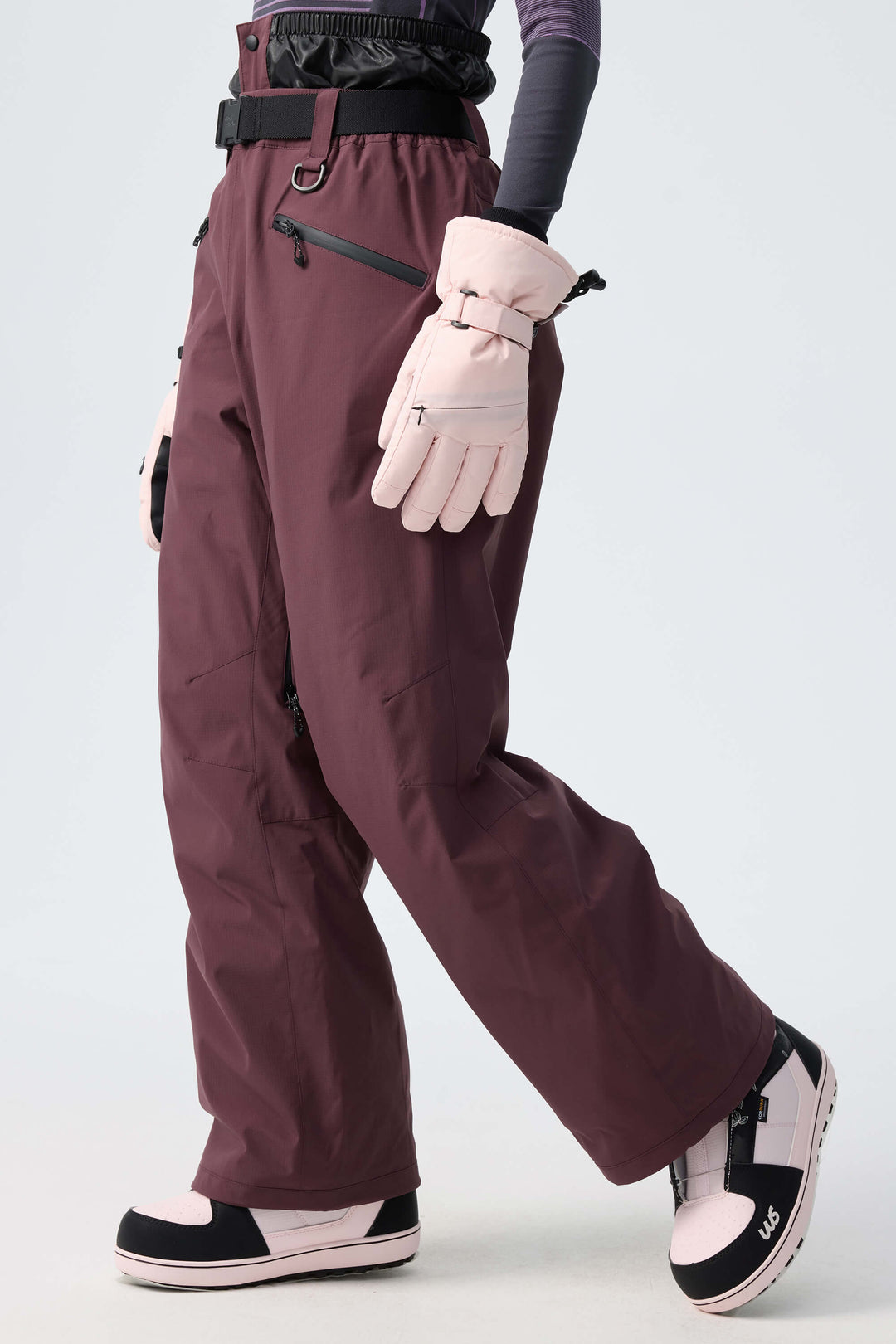 Women's Plum Noir Utility Belted Baggy Insulated Snow Pants