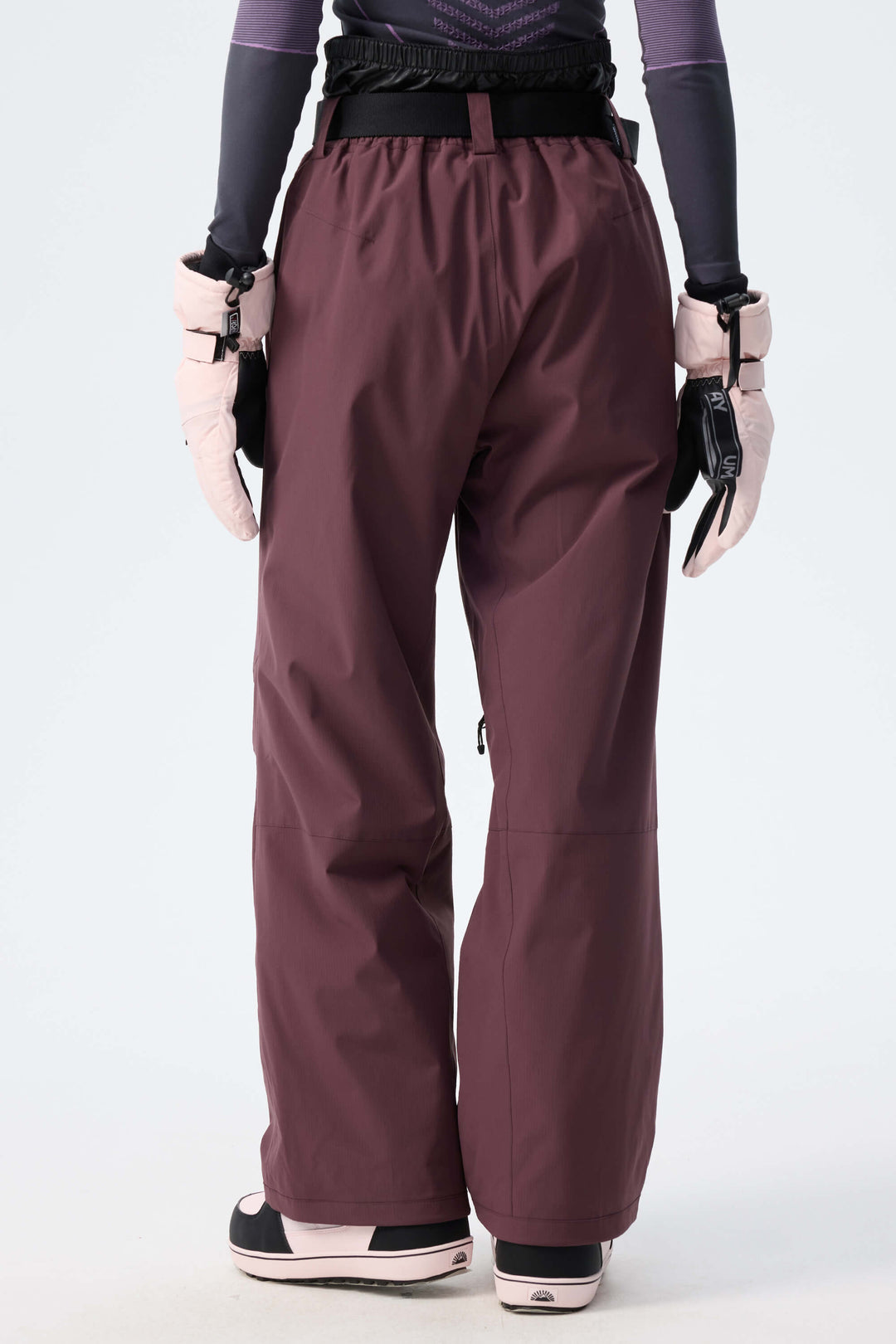 Women's Light Grey Utility Belted Baggy Insulated Snow Pants