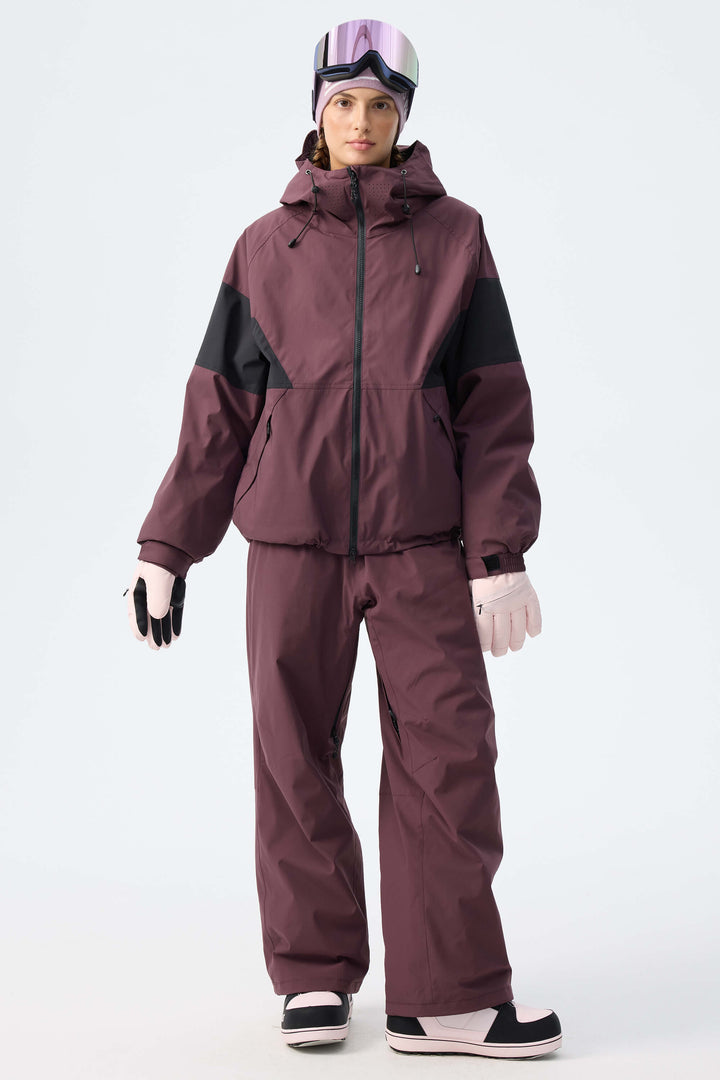 Women's Plum Noir Utility Belted Baggy Insulated Snow Pants