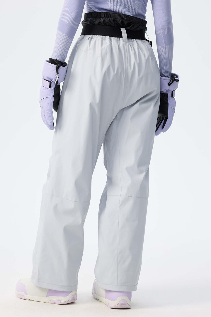 Women's Light Grey Utility Belted Baggy Insulated Snow Pants