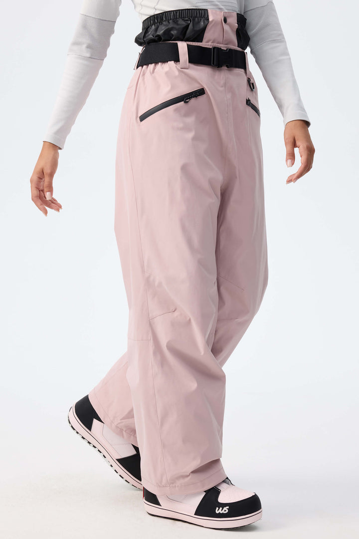 Women's Light Grey Utility Belted Baggy Insulated Snow Pants