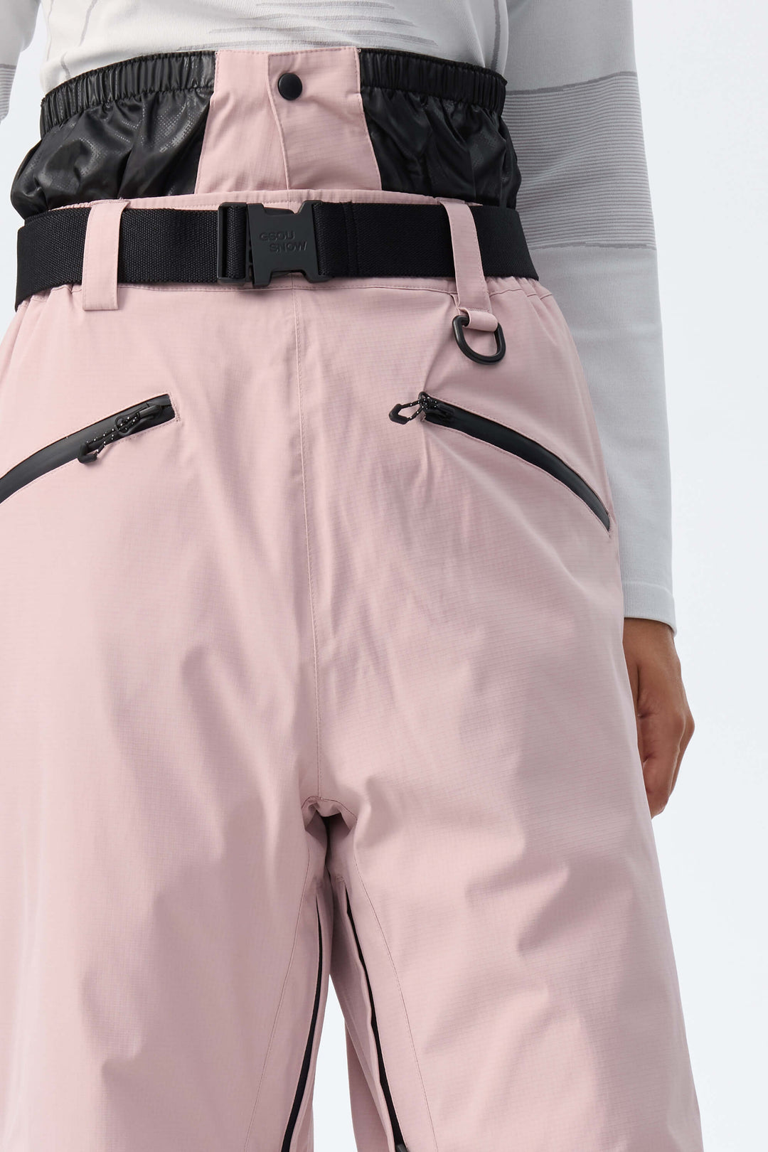 Women's Pink Utility Belted Baggy Insulated Snow Pants