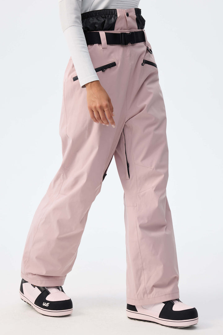 Women's Pink Utility Belted Baggy Insulated Snow Pants