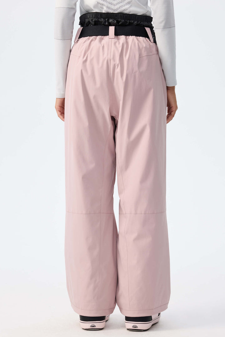 Women's Light Grey Utility Belted Baggy Insulated Snow Pants