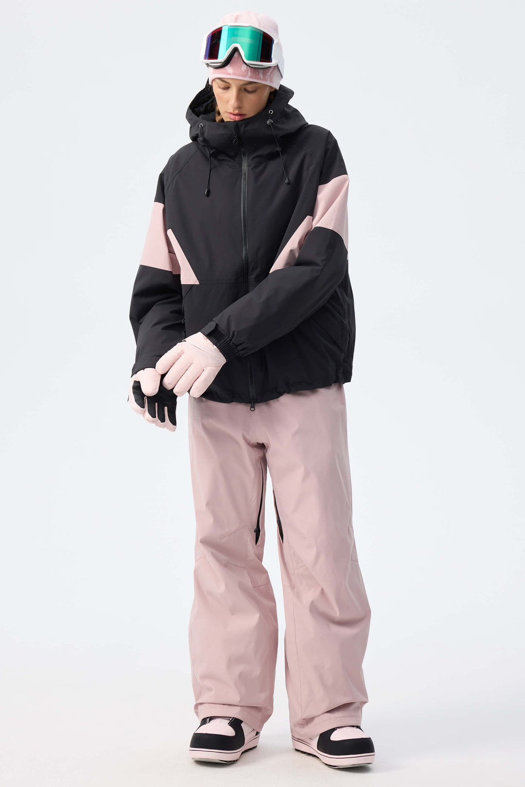 Women's Pink Utility Belted Baggy Insulated Snow Pants