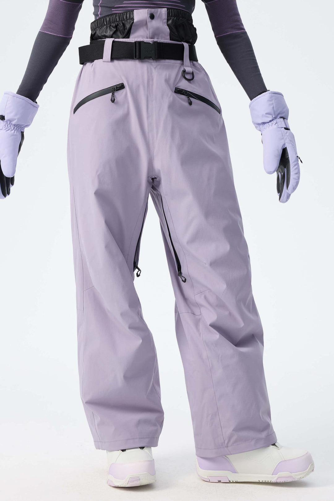 Women's Light Grey Utility Belted Baggy Insulated Snow Pants