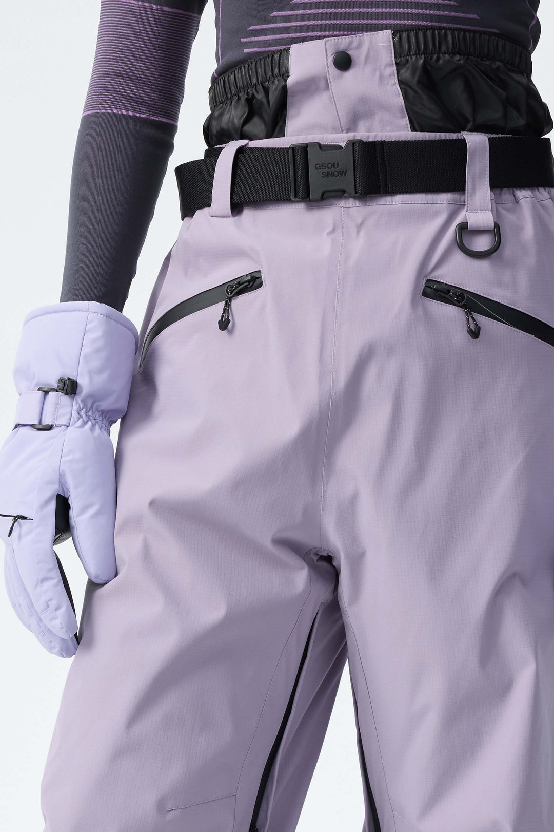Women's Lavender Utility Belted Baggy Insulated Snow Pants