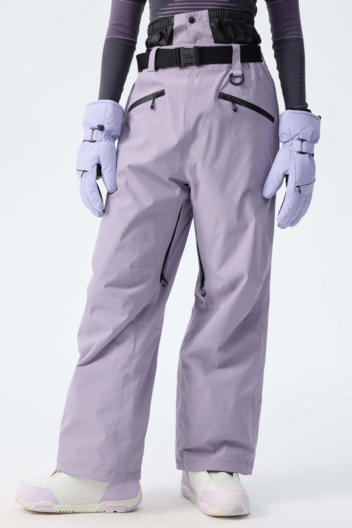 Women's Lavender Utility Belted Baggy Insulated Snow Pants