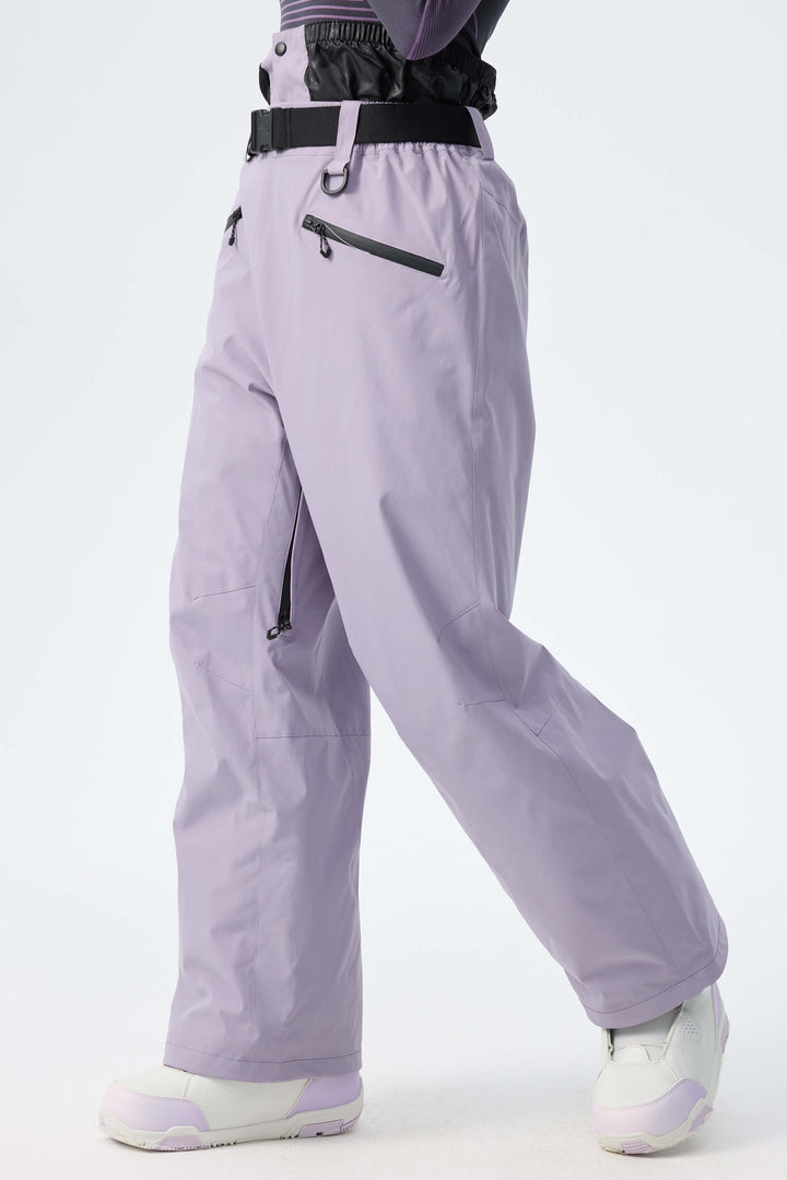Women's Lavender Utility Belted Baggy Insulated Snow Pants