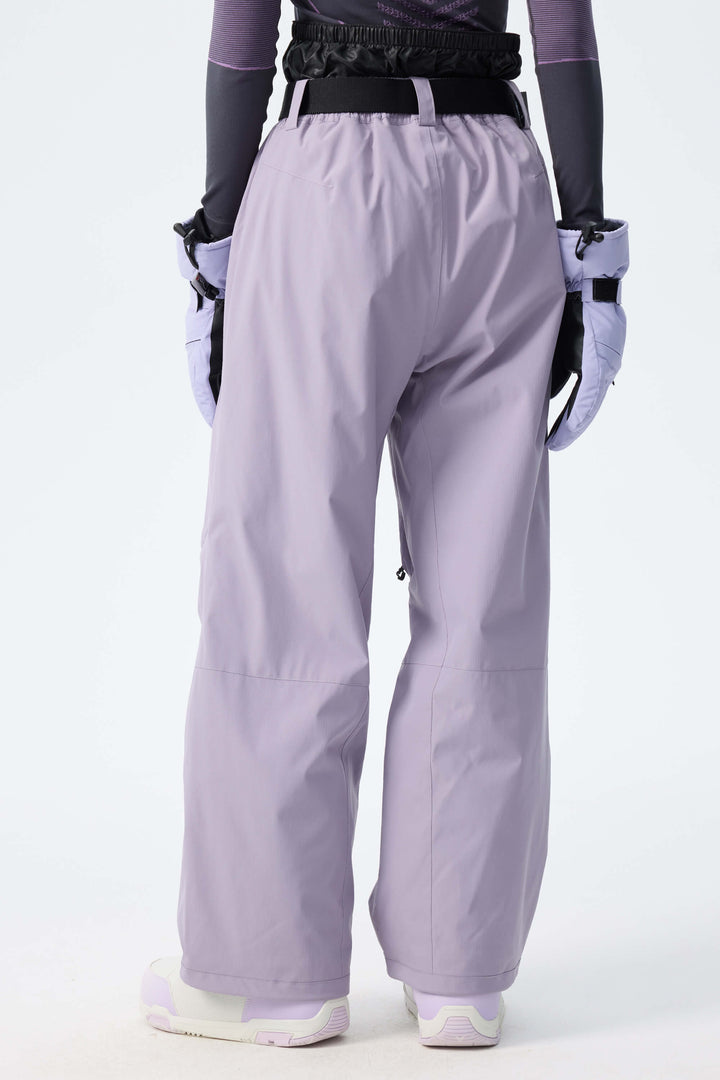 Women's Light Grey Utility Belted Baggy Insulated Snow Pants