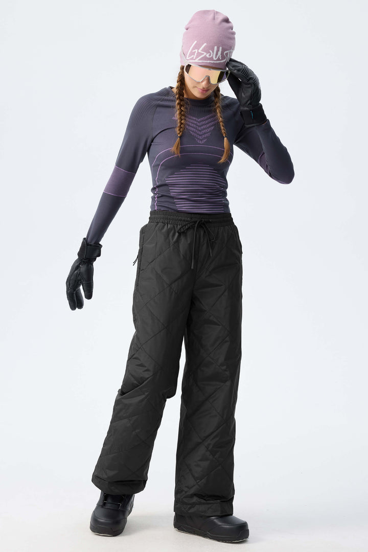 Women's Deep Burgundy Quilted Goose Down Ski Pants