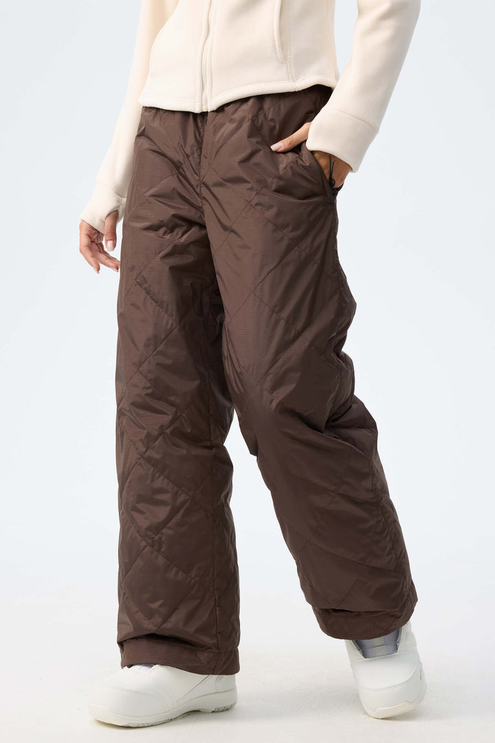 Women's Deep Burgundy Quilted Goose Down Ski Pants