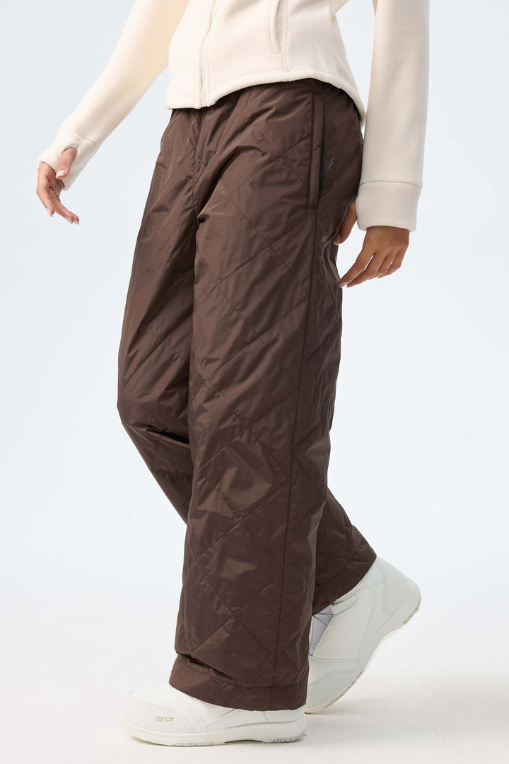 Women's Chocolate Brown Quilted Goose Down Ski Pants