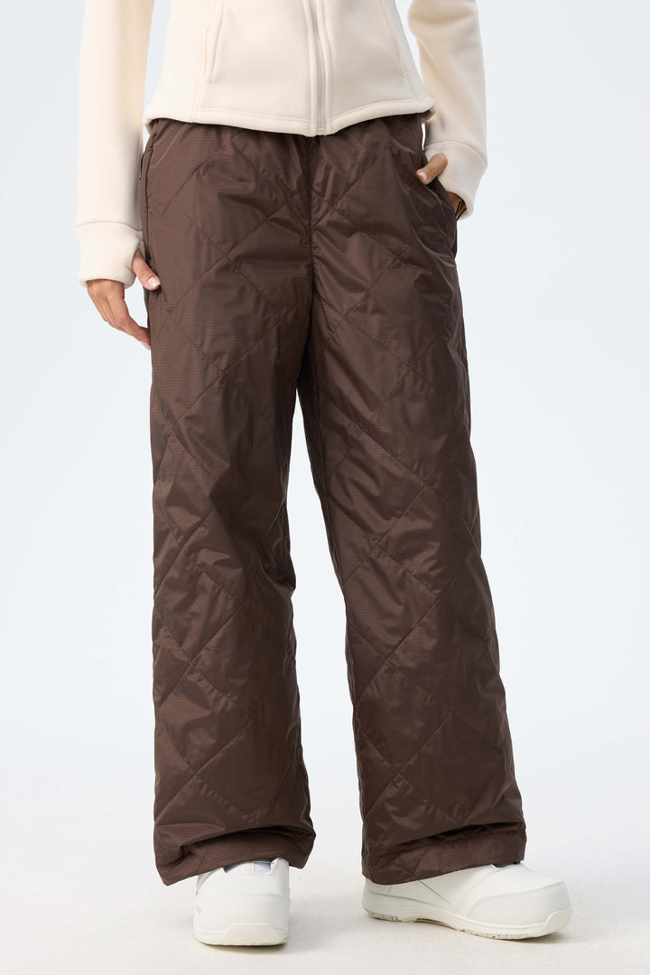 Women's Chocolate Brown Quilted Goose Down Ski Pants