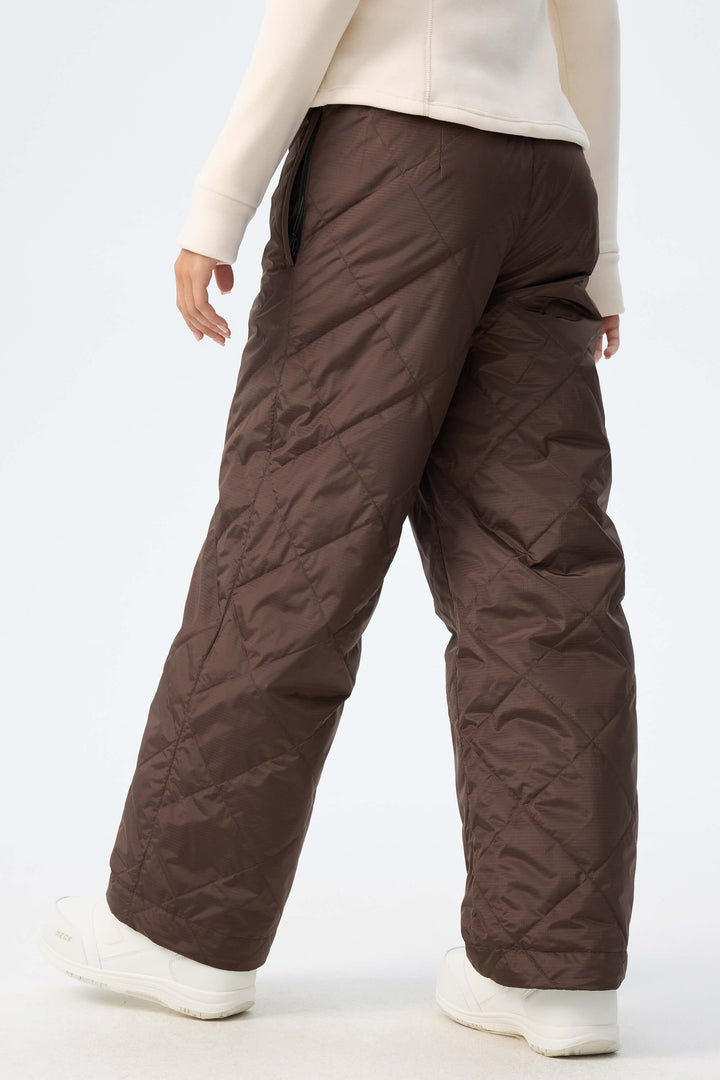 Women's Chocolate Brown Quilted Goose Down Ski Pants