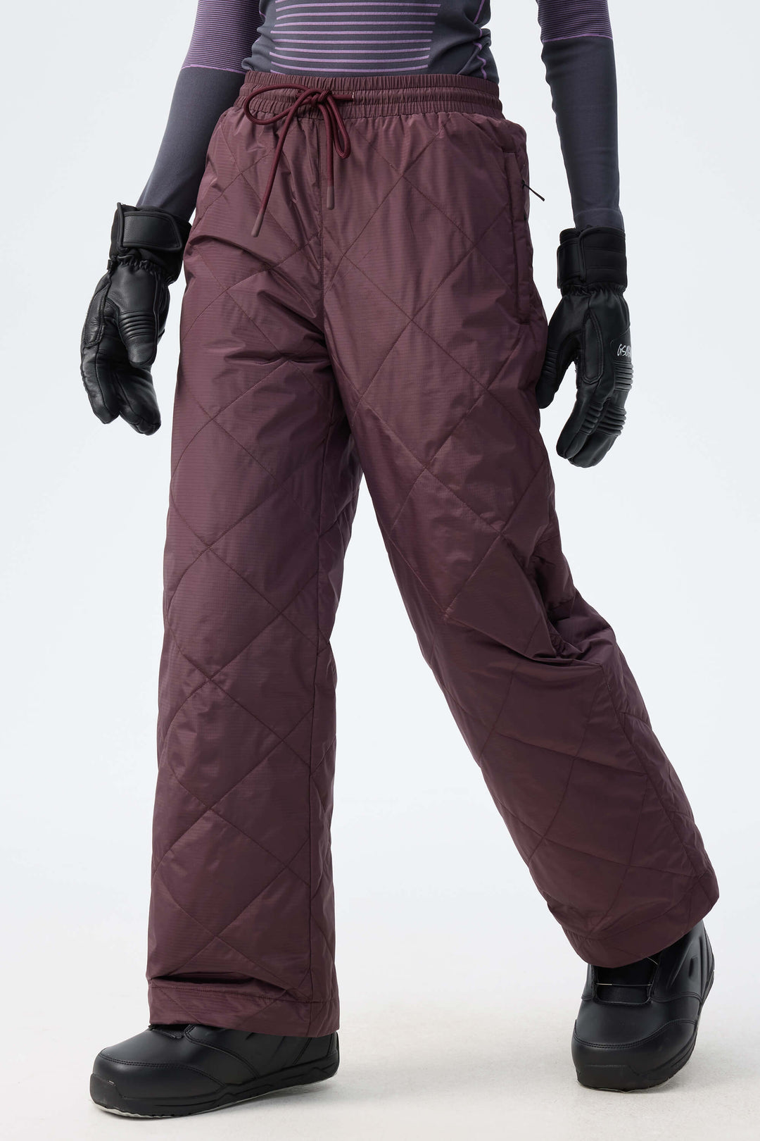 Women's Deep Burgundy Quilted Goose Down Ski Pants