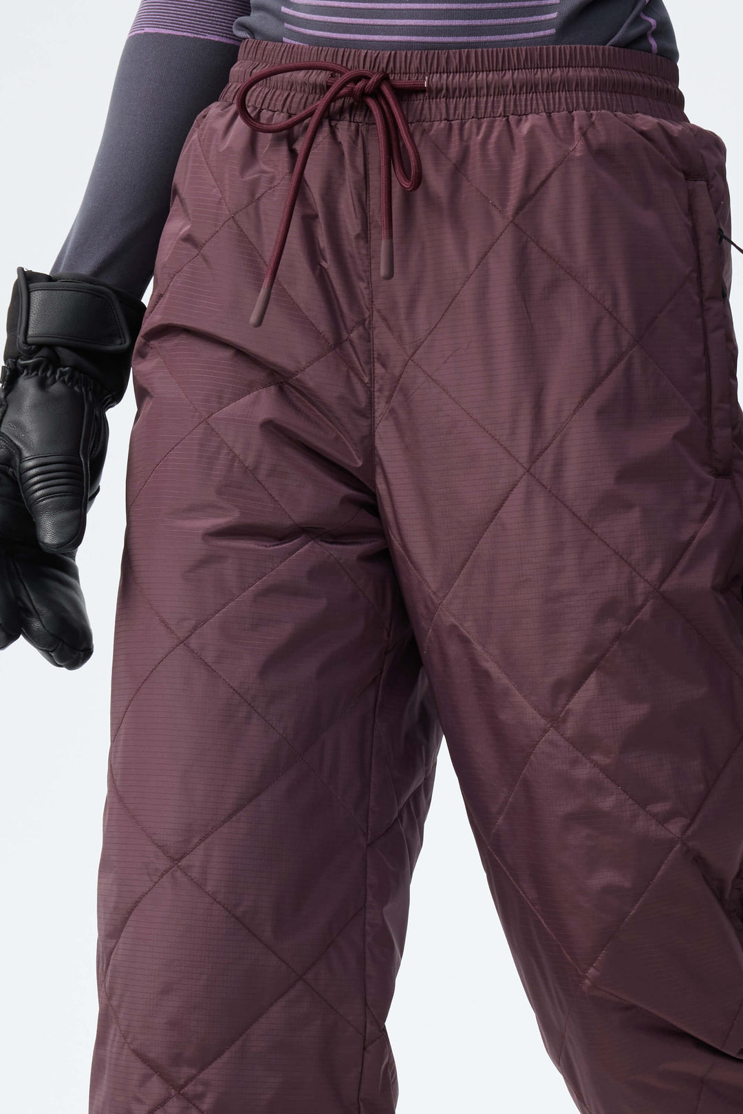 Women's Deep Burgundy Quilted Goose Down Ski Pants