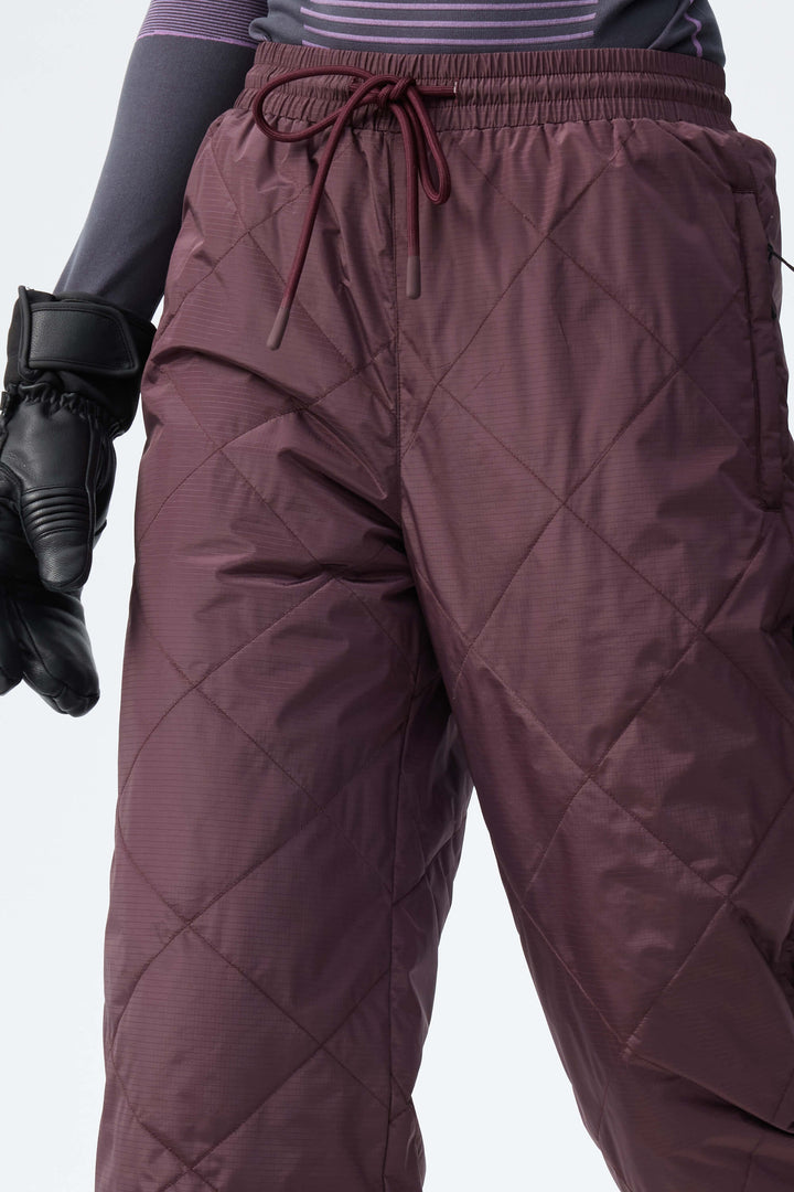 Women's Deep Burgundy Quilted Goose Down Ski Pants