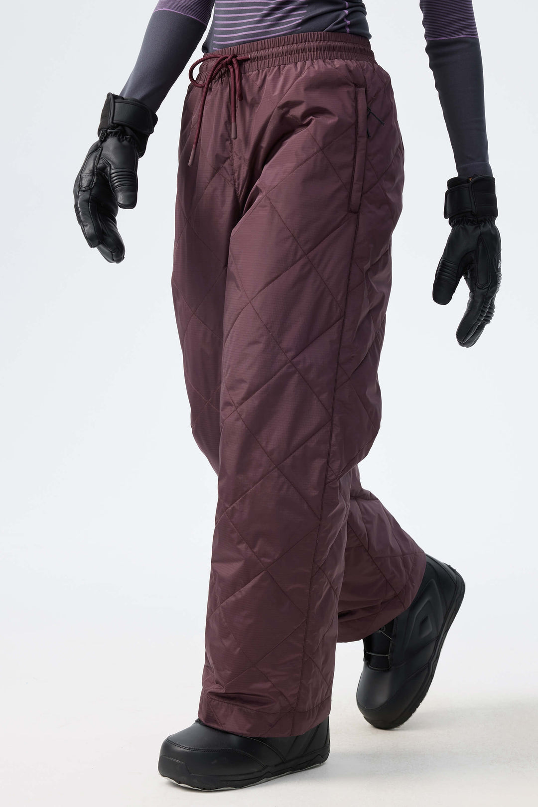 Women's Deep Burgundy Quilted Goose Down Ski Pants