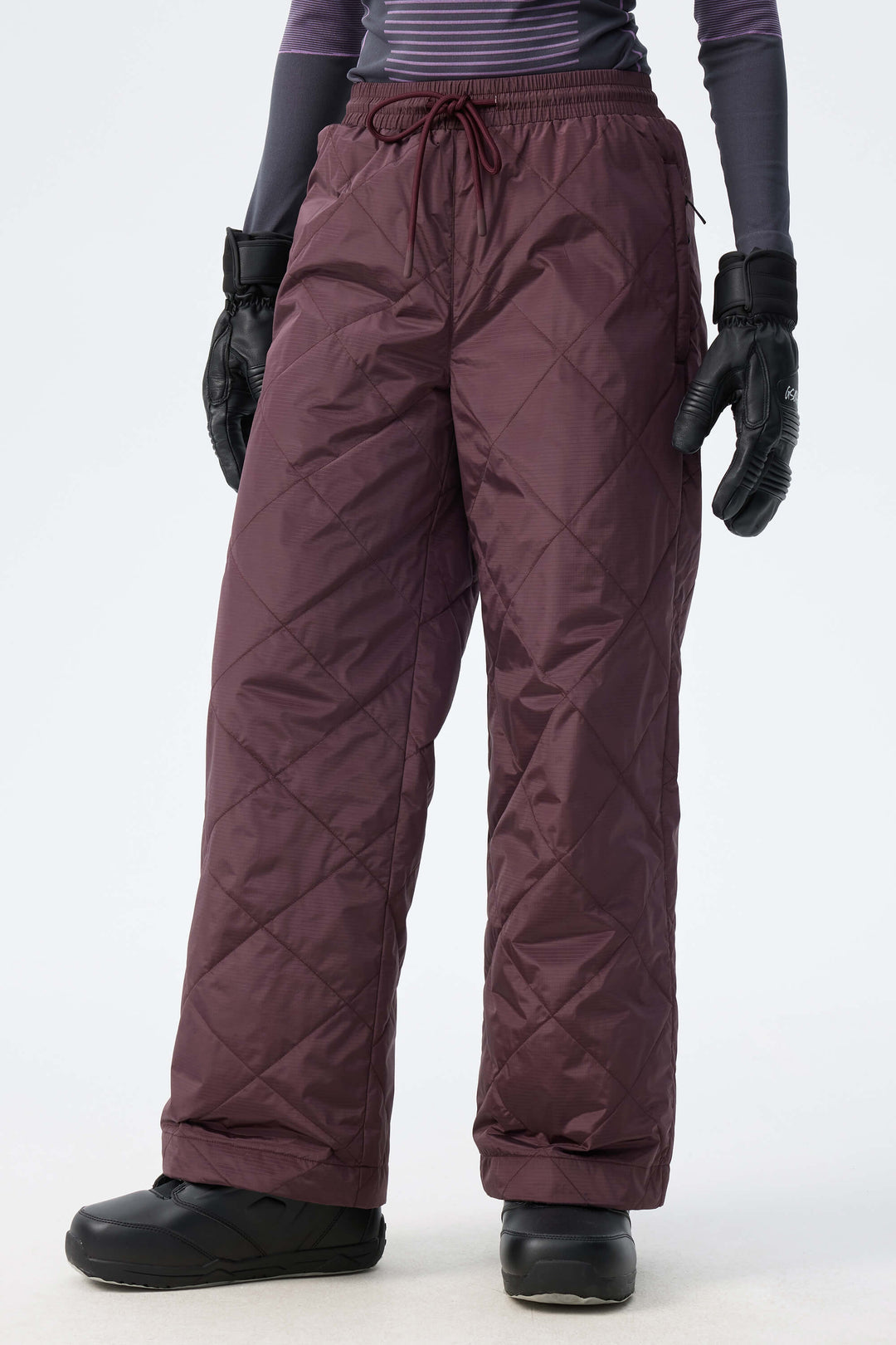 Women's Deep Burgundy Quilted Goose Down Ski Pants