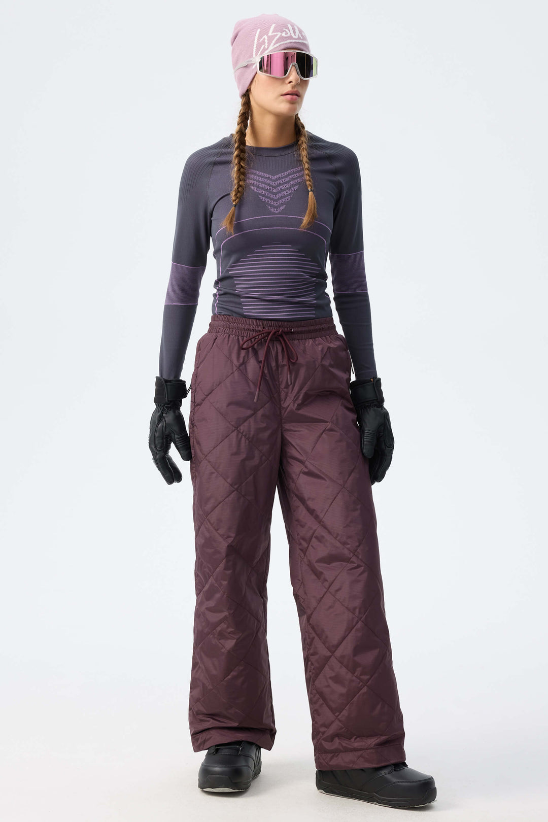 Women's Deep Burgundy Quilted Goose Down Ski Pants