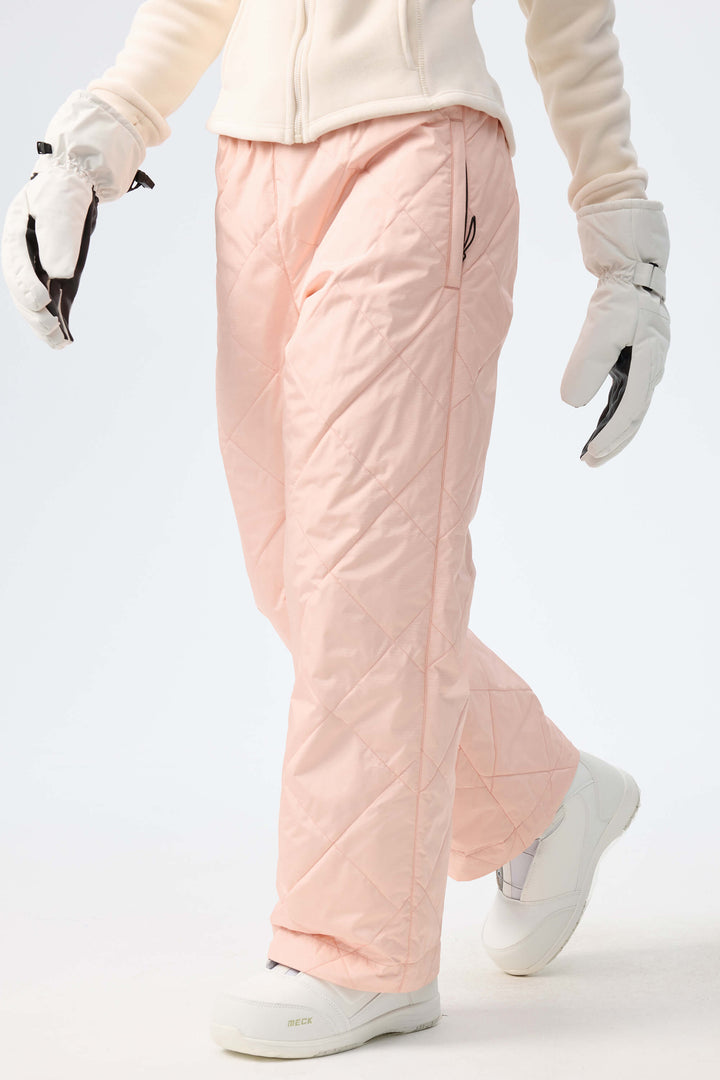 Women's Light Pink Quilted Goose Down Ski Pants