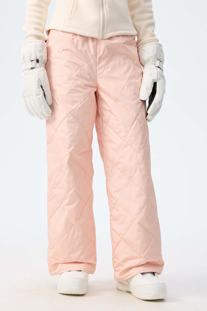 Women's Light Pink Quilted Goose Down Ski Pants