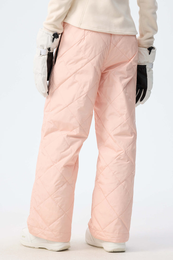 Women's Light Pink Quilted Goose Down Ski Pants