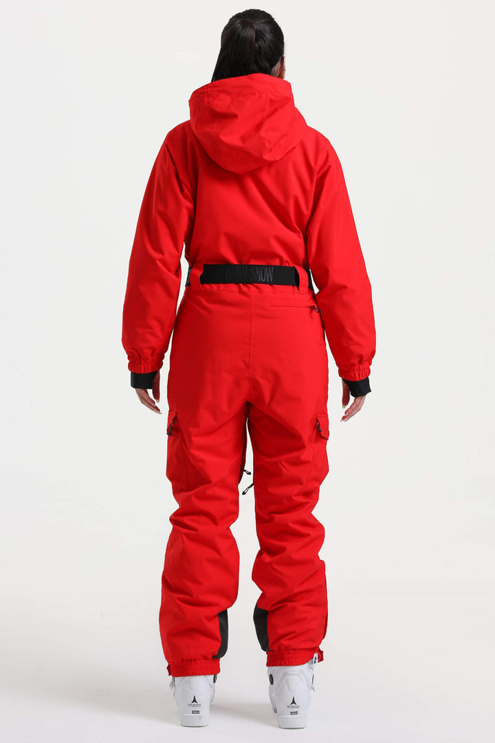 Off-White isolierter, wasserdichter, einteiliger Skianzug mit asymmetrischem Design und Gürtel für Damen 