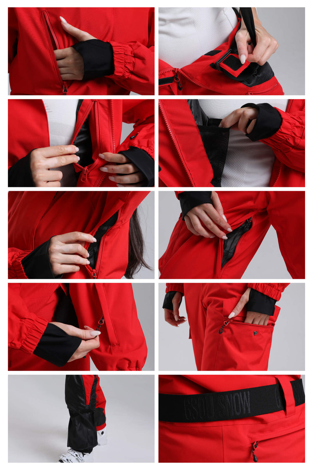 Off-White isolierter, wasserdichter, einteiliger Skianzug mit asymmetrischem Design und Gürtel für Damen 