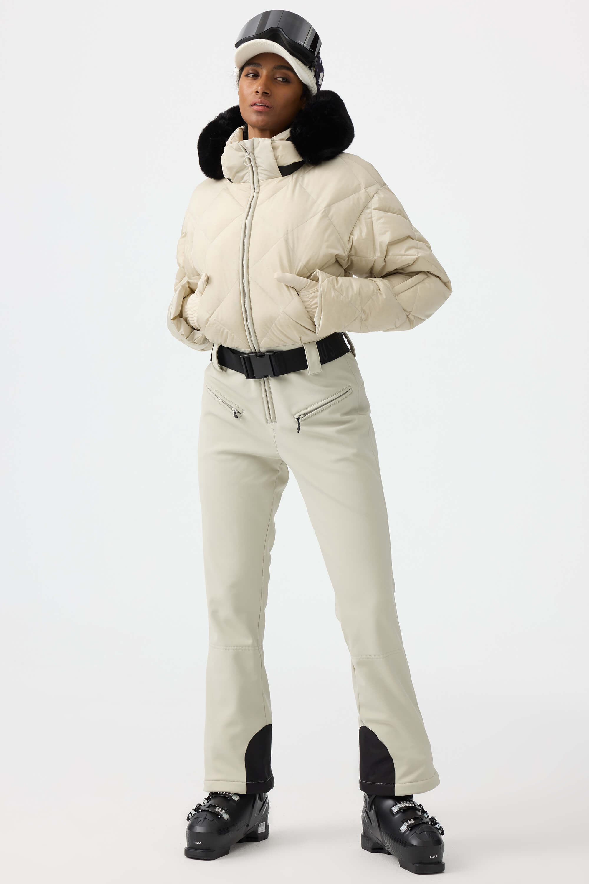 レディース ブラック 耐久性ミニフレアレギンス スキースーツ