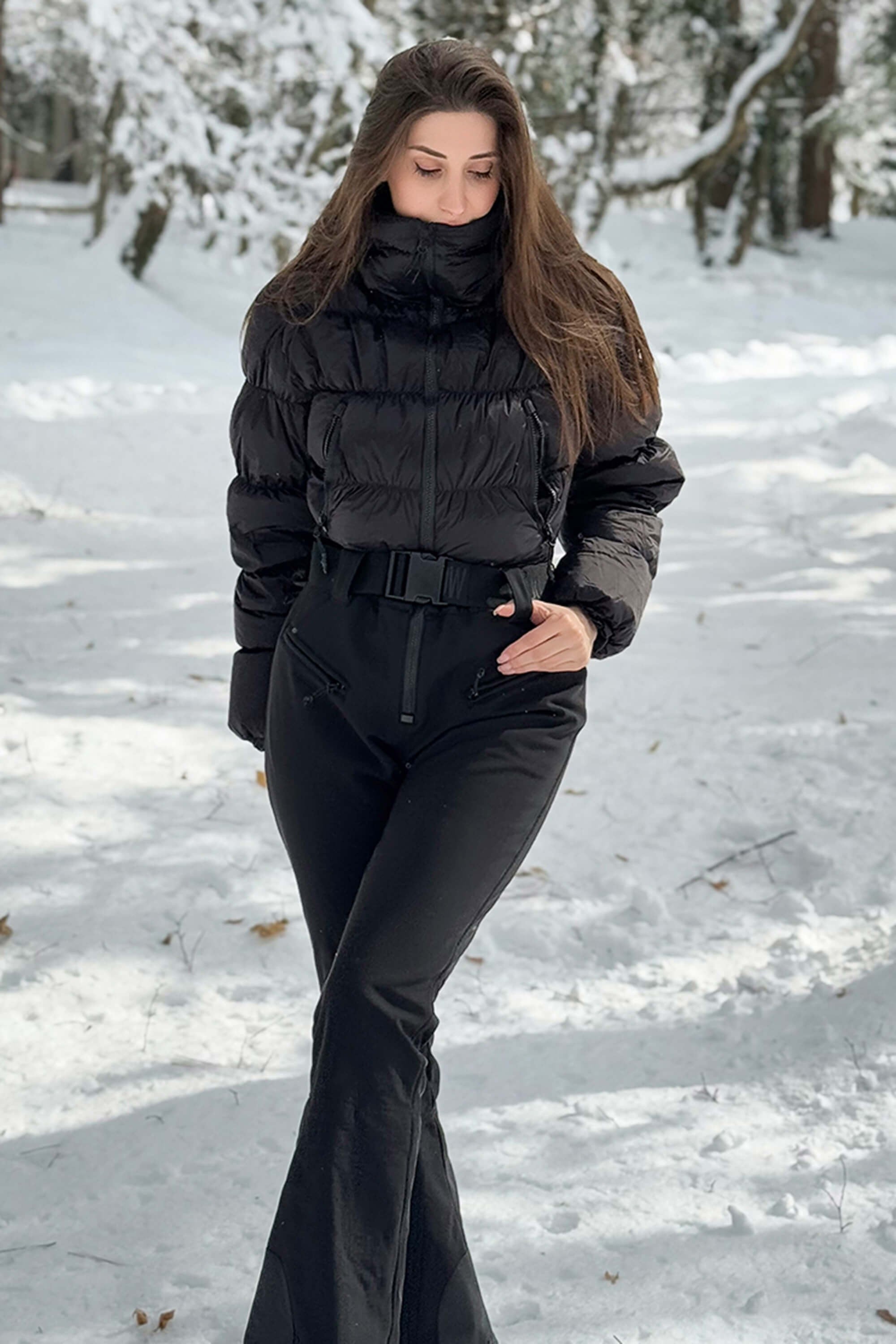 レディース ブラック 汚れ防止 ダウン ワンピース スキースーツ – GSou