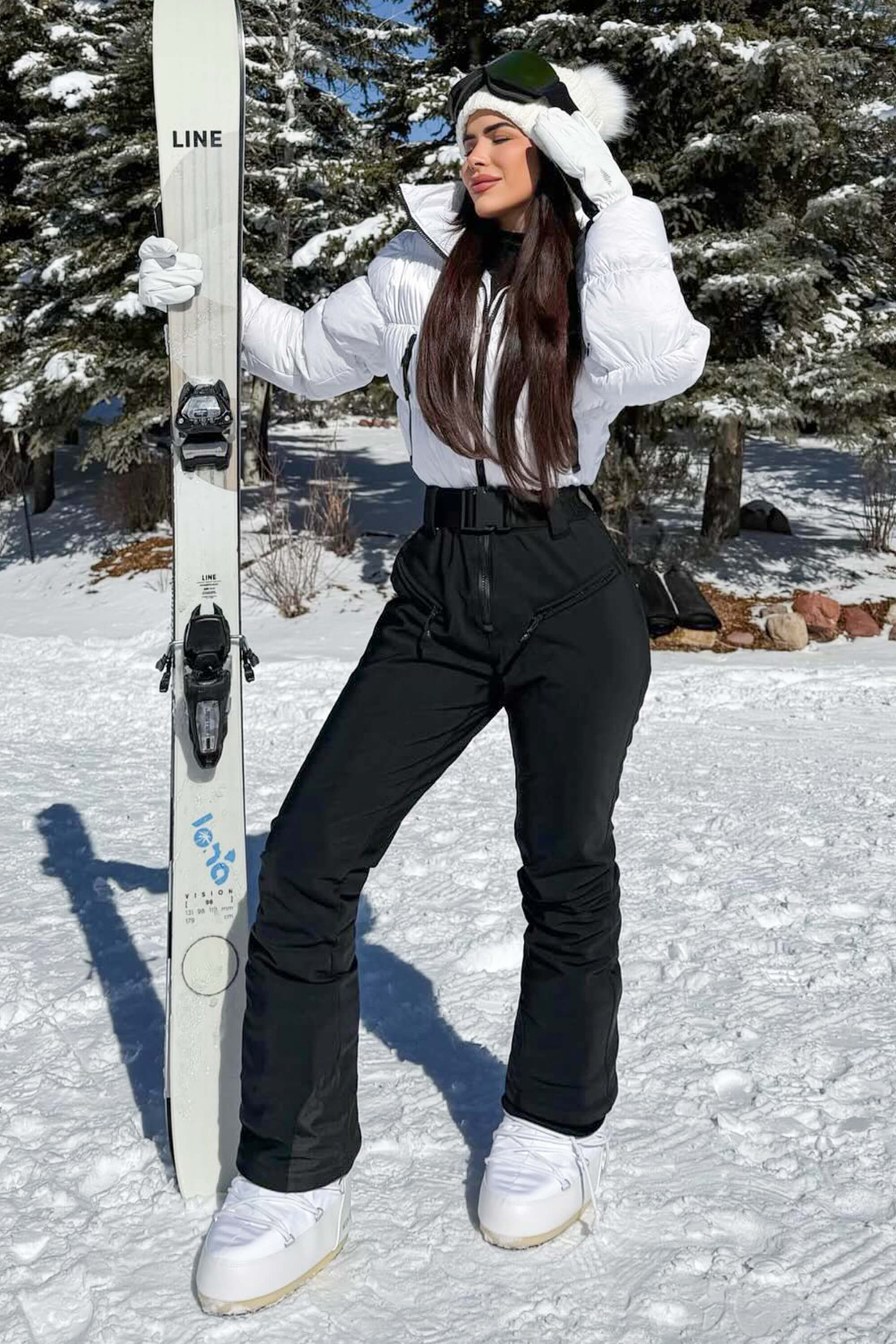 女性用ホワイト防汚ダウンワンピーススキースーツ – GSou Snow