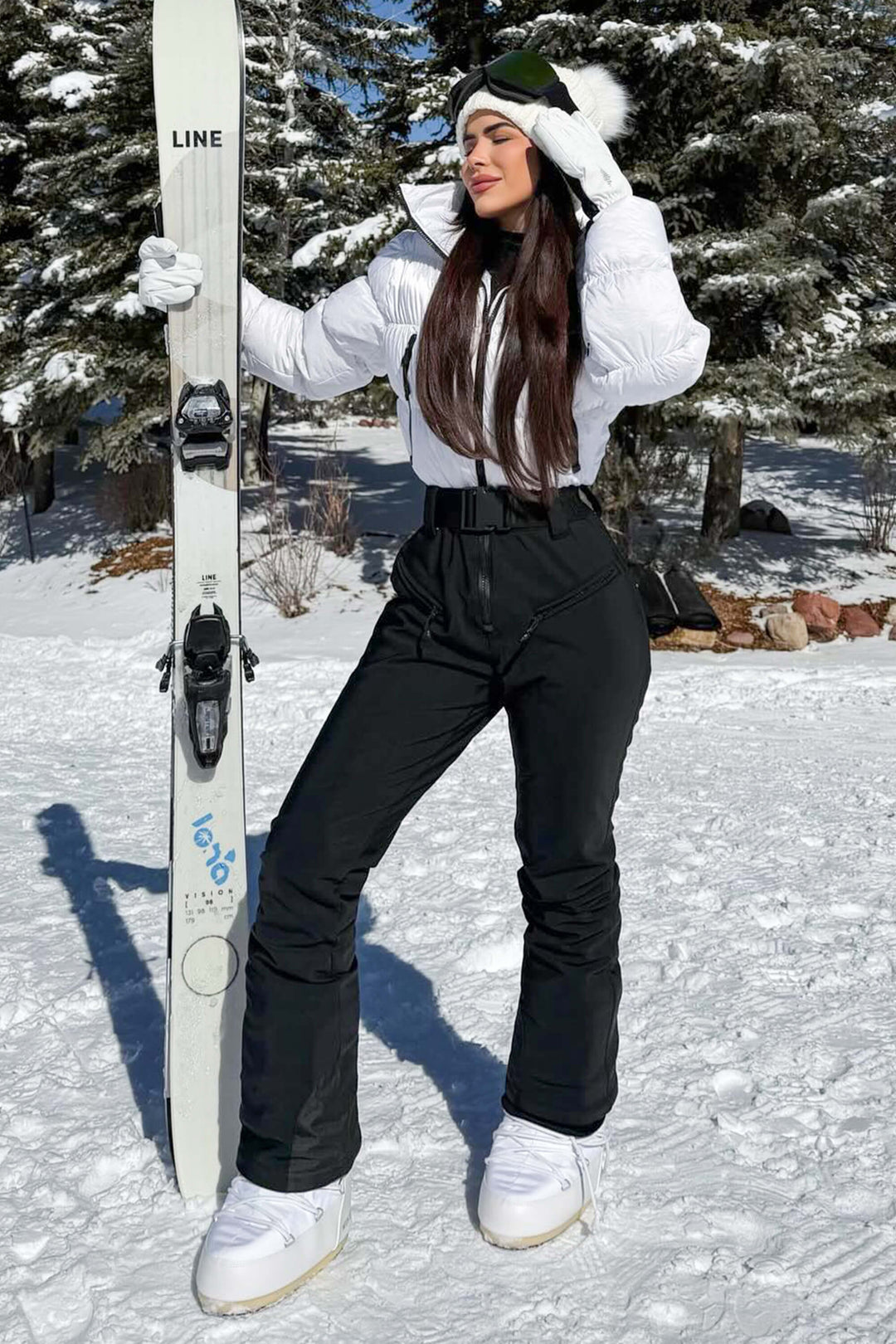 Women's White Stain-resistant Down One-Piece Ski Suit