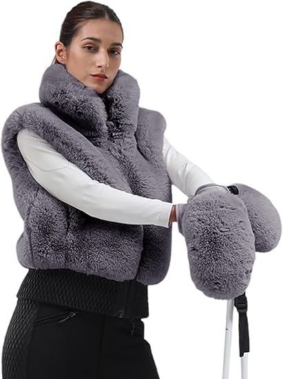 GSou Snow Damskie rękawice narciarskie ze sztucznego futra, rękawice snowboardowe