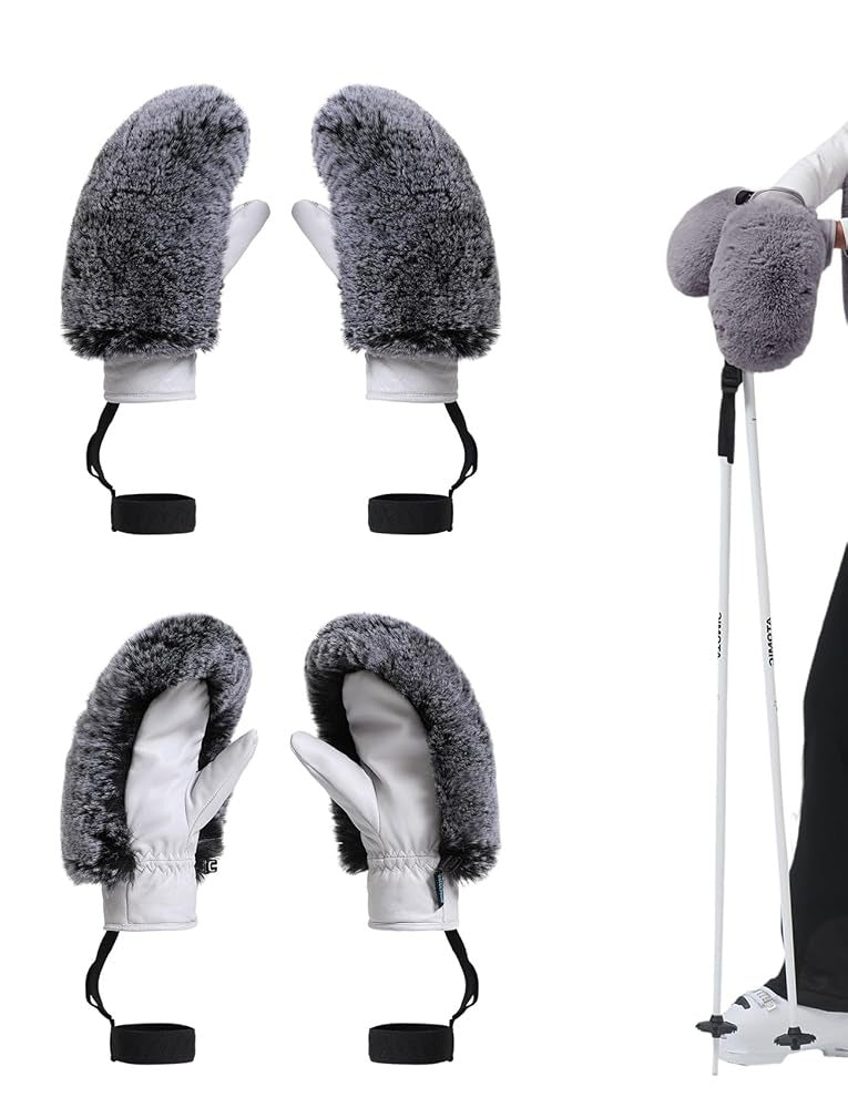 GSou Snow Damskie rękawice narciarskie ze sztucznego futra, rękawice snowboardowe