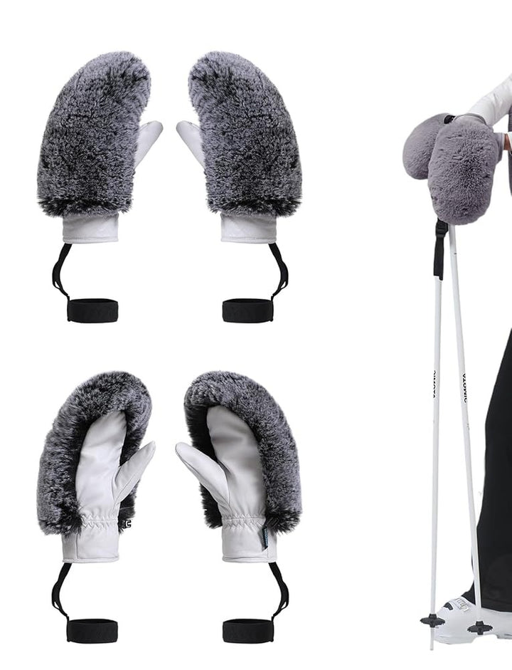 GSou Snow Damskie rękawice narciarskie ze sztucznego futra, rękawice snowboardowe
