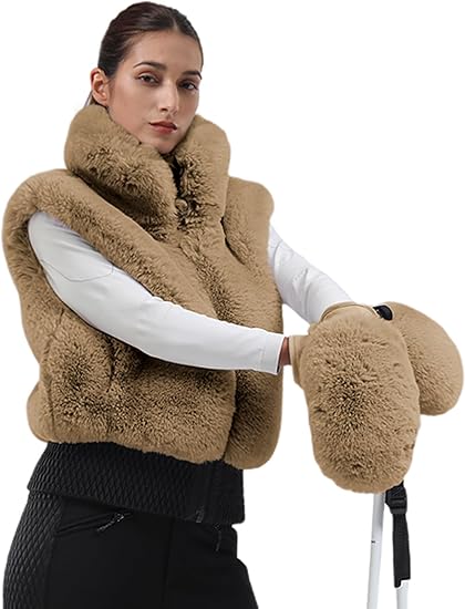 GSou Snow Damskie rękawice narciarskie ze sztucznego futra, rękawice snowboardowe