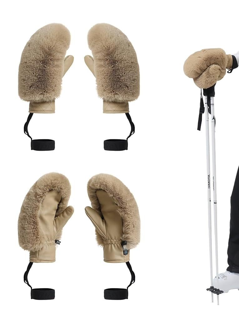 GSou Snow Damskie rękawice narciarskie ze sztucznego futra, rękawice snowboardowe