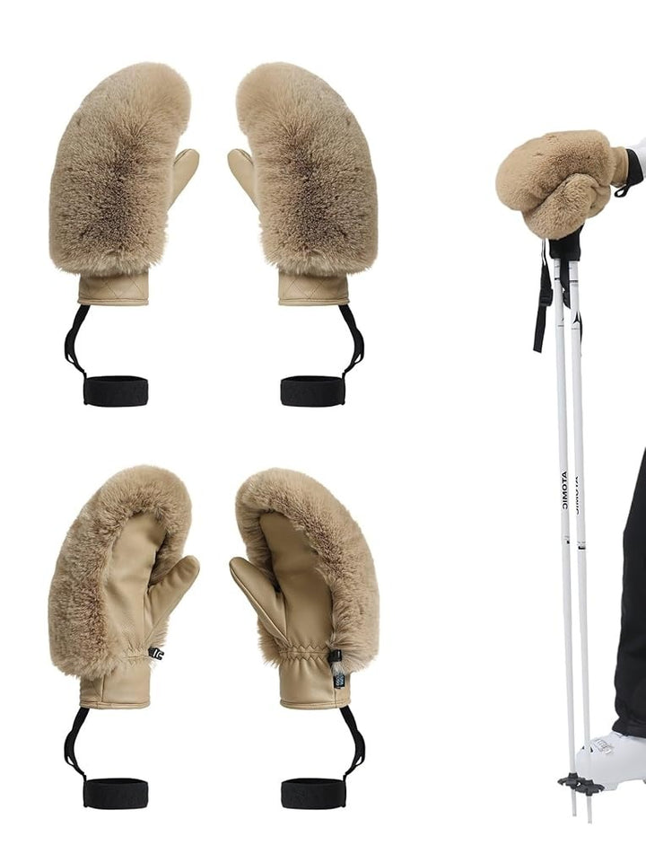 GSou Snow Damskie rękawice narciarskie ze sztucznego futra, rękawice snowboardowe