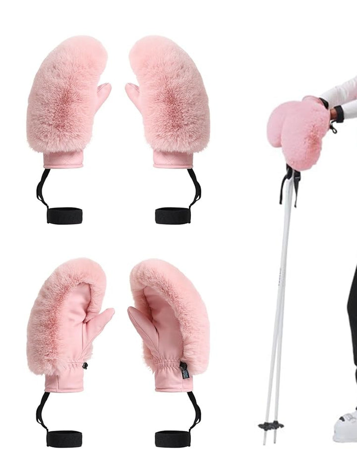 GSou Snow Damskie rękawice narciarskie ze sztucznego futra, rękawice snowboardowe