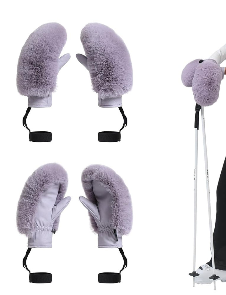GSou Snow Damskie rękawice narciarskie ze sztucznego futra, rękawice snowboardowe