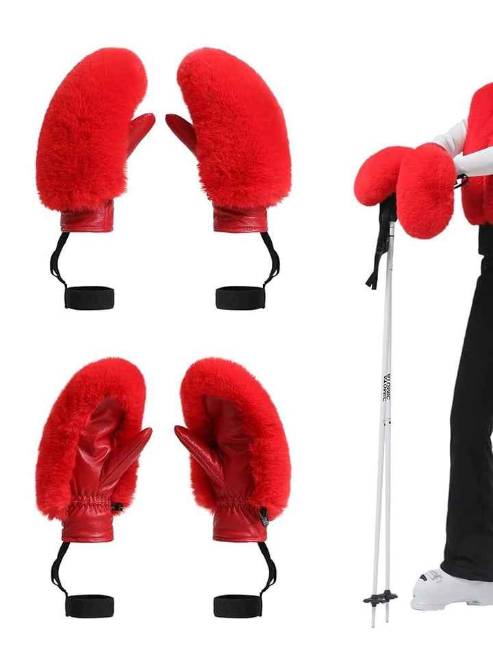 GSou Snow Damskie rękawice narciarskie ze sztucznego futra, rękawice snowboardowe