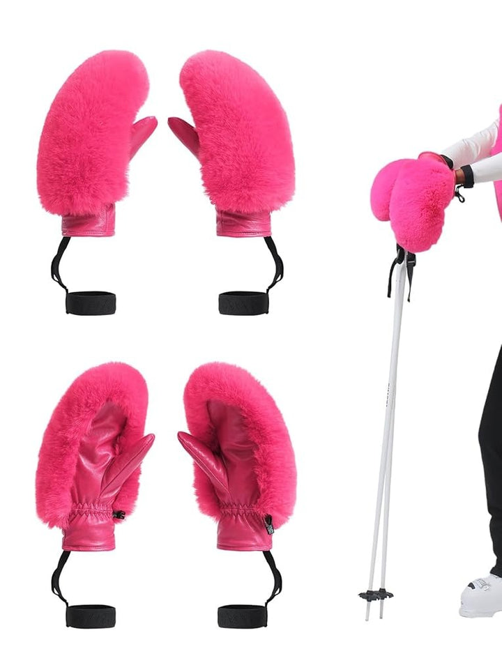 GSou Snow Damskie rękawice narciarskie ze sztucznego futra, rękawice snowboardowe
