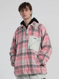Gsou Snow Men's Pink Plaid Unisex Brighton Half Zip Snow Shirt Fleece Jacket
