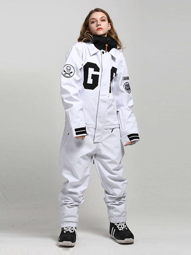 Gsou Snow Women's White Winter Young Fashion 15K Waterproof One Piece Snowboard Suits
