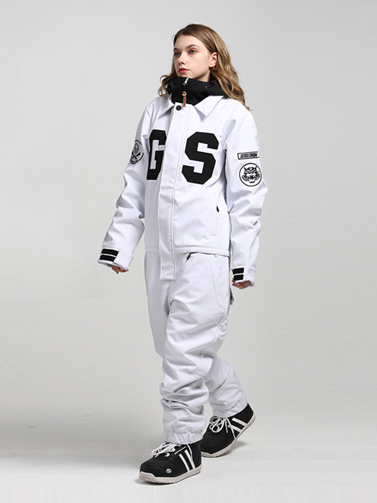 Gsou Snow Women's White Winter Young Fashion 15K Waterproof One Piece Snowboard Suits
