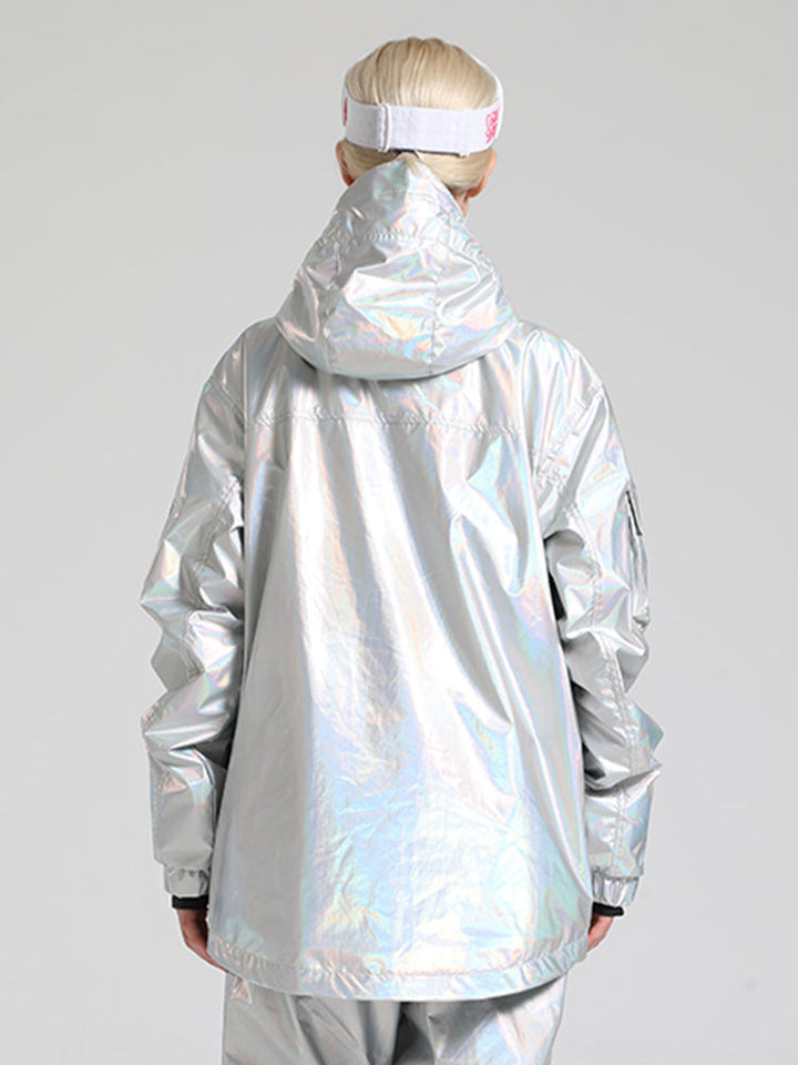 Limettengrüne, glänzende, isolierte, wasserdichte Schneejacke mit mehreren Taschen für Damen 